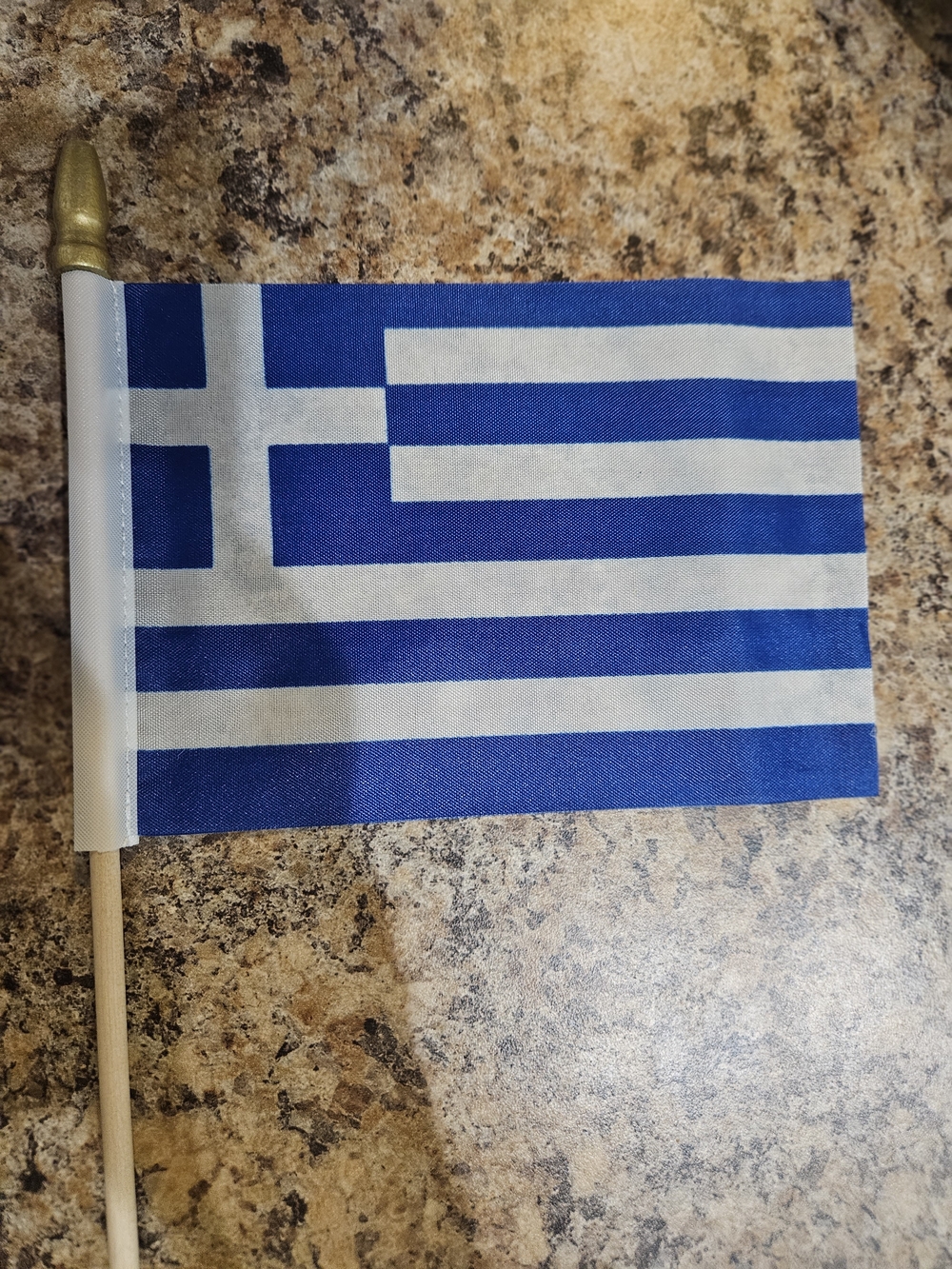 Set Of 10 Small Greek Flags - Handheld on Wooden Stick